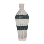 Decorative Woven Cotton and Iron Floor Vase- Green & Beige