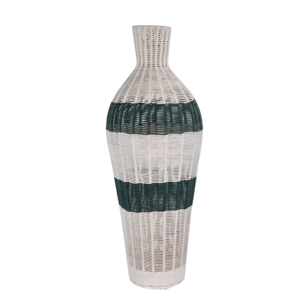Decorative Woven Cotton and Iron Floor Vase- Green & Beige