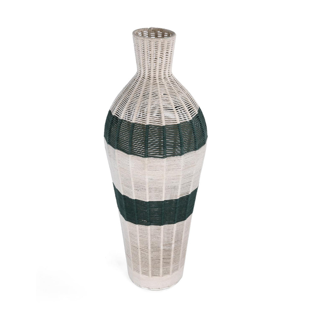 Decorative Woven Cotton and Iron Floor Vase- Green & Beige