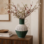 Decorative Two Toned Vase- Green & Beige, Small