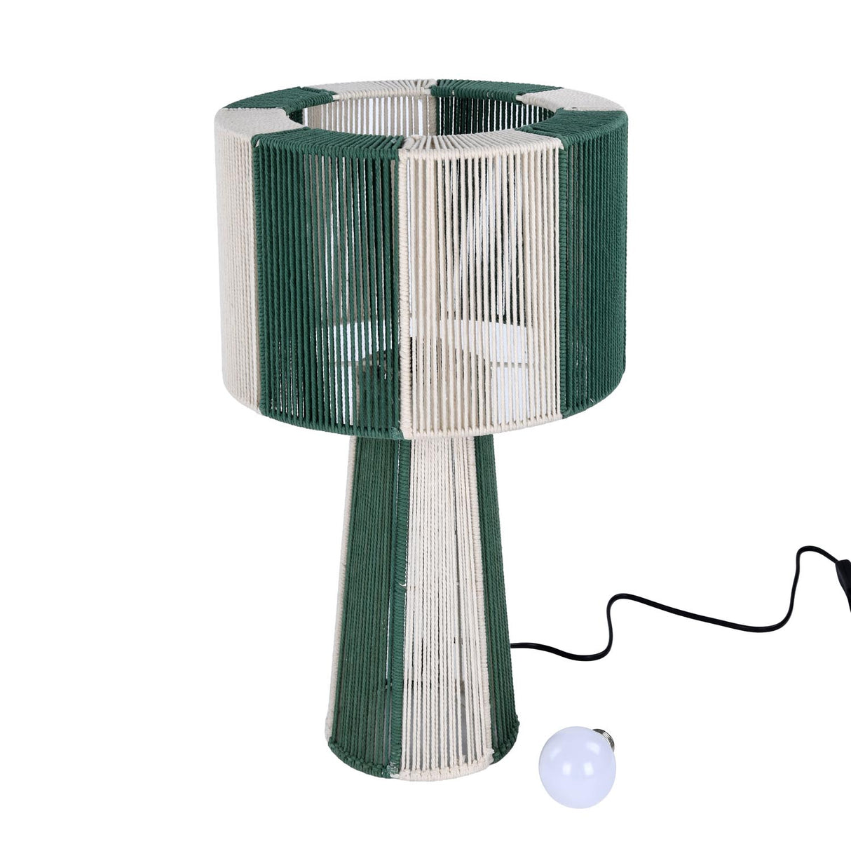 Decorative Cynlindrical Table Lamp- Green & Beige