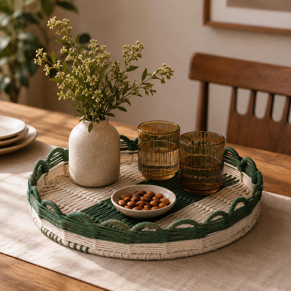 Decorative Mesh Tray- Green & Beige