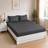 Solid Polyester Queen Bedsheet with 2 Pillow Covers- Dark Grey