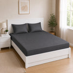 Solid Polyester Queen Bedsheet with 2 Pillow Covers- Dark Grey