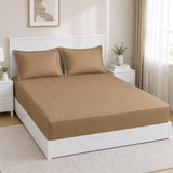 Solid Polyester Queen Bedsheet with 2 Pillow Covers- Camel