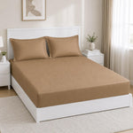 Solid Polyester Queen Bedsheet with 2 Pillow Covers- Camel