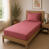 Solid Polyester Single Bedsheet with 1 Pillow Cover- Pink