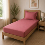 Solid Polyester Single Bedsheet with 1 Pillow Cover- Pink