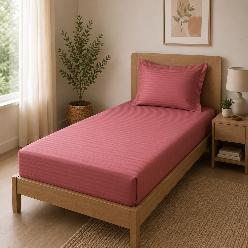 Solid Polyester Single Bedsheet with 1 Pillow Cover- Pink