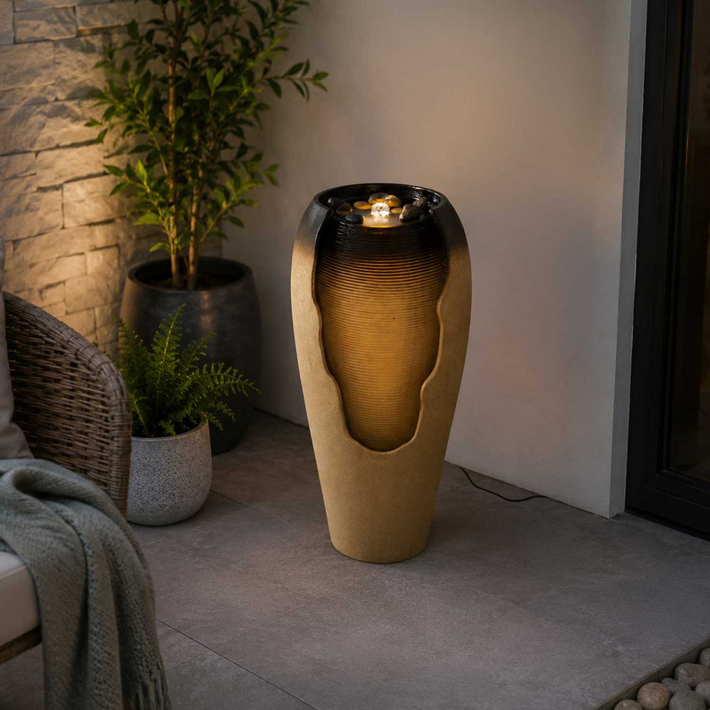 Vase Shaped Polyresin Water Fountain- Sand & Brown