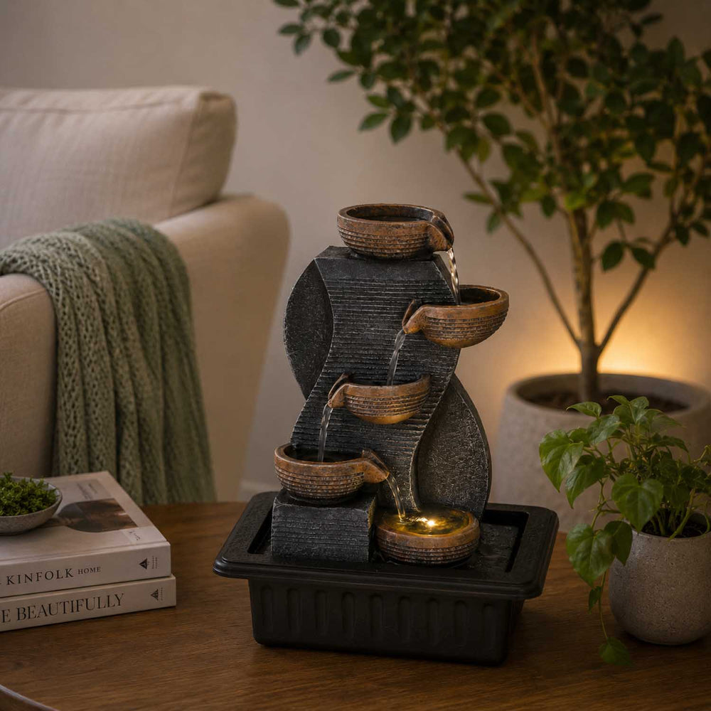 Decorative Five Pots Water Fountain- Grey & Black