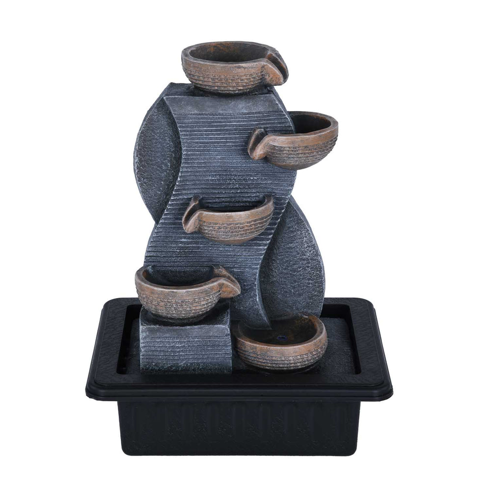 Decorative Five Pots Water Fountain- Grey & Black