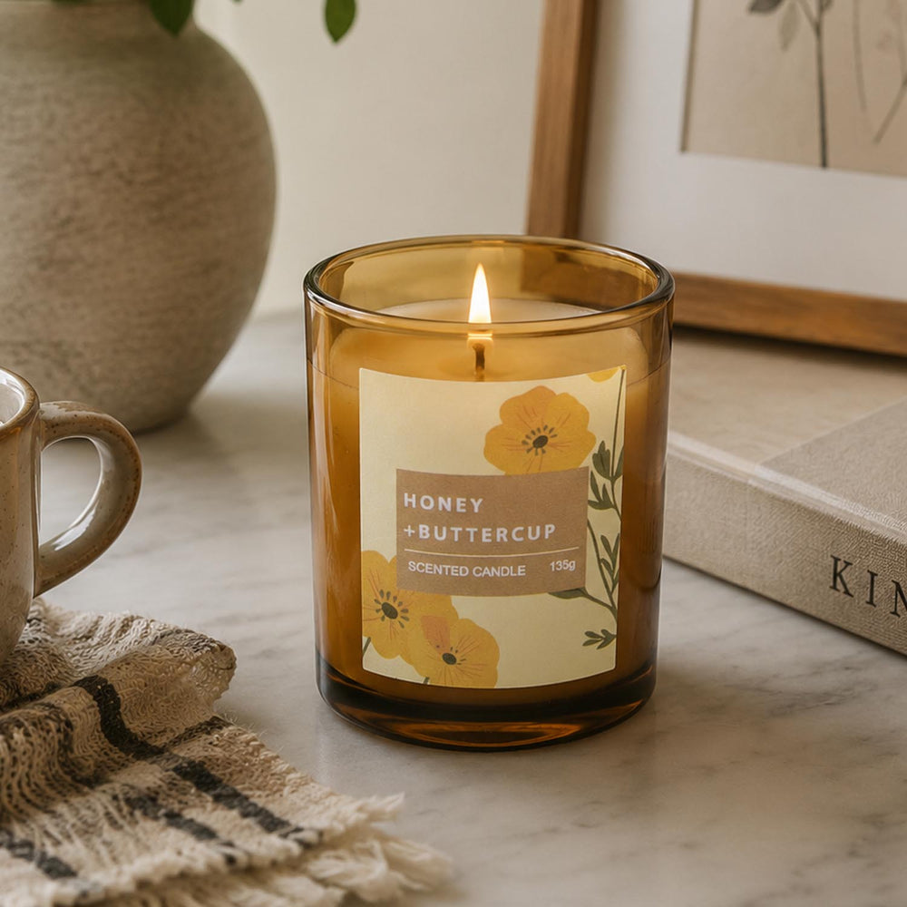 Breeze Town Honey Glass Candle- Light Yellow