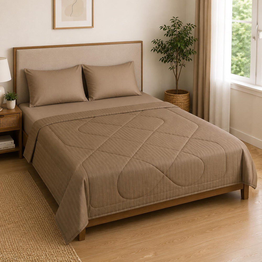 Solid Polyester Double Comforter- Camel