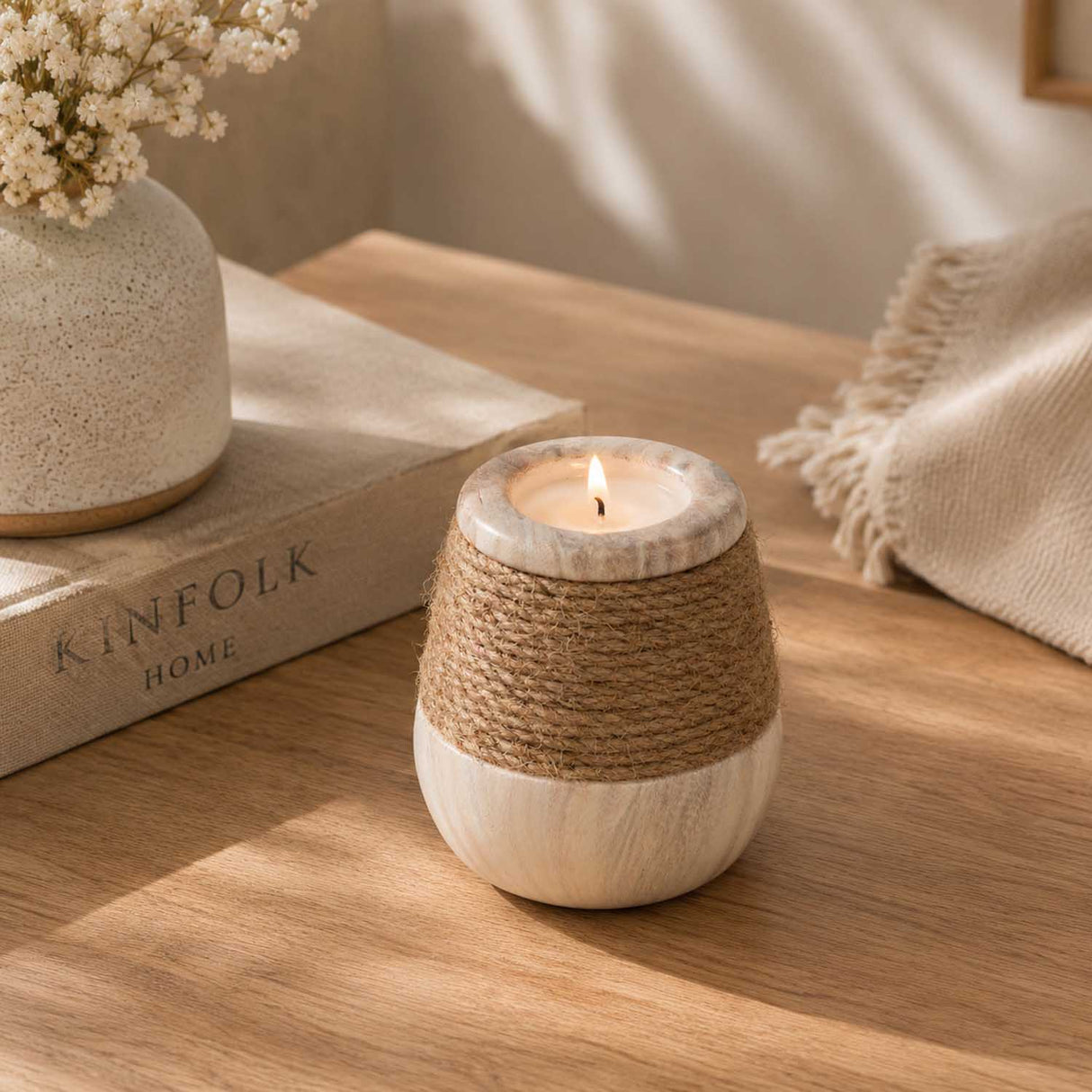 Dual Tone Ceramic Candle Holder- White & Brown, Small