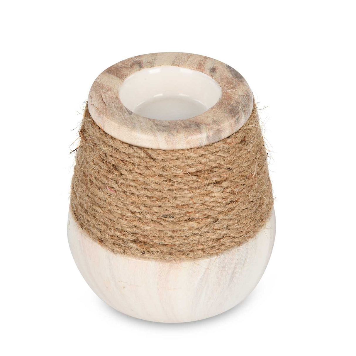 Dual Tone Ceramic Candle Holder- White & Brown, Small