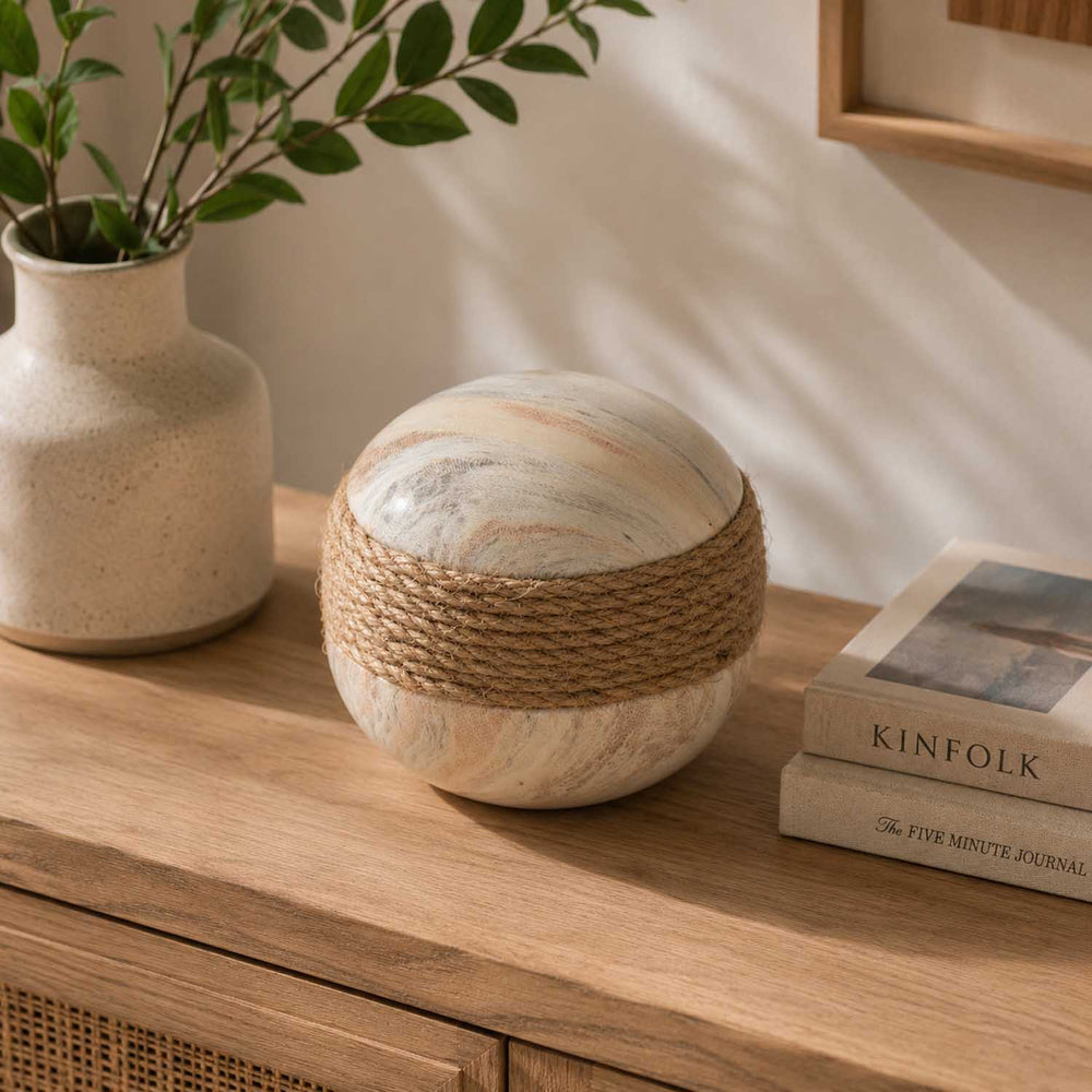 Dual Tone Ceramic Ball Showpiece- White & Brown
