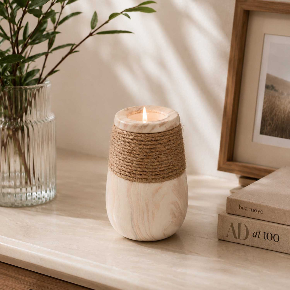 Dual Tone Ceramic Candle Holder- White & Brown, Large