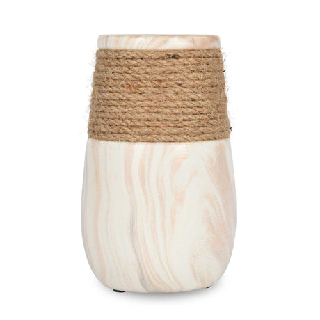 Dual Tone Ceramic Candle Holder- White & Brown, Large