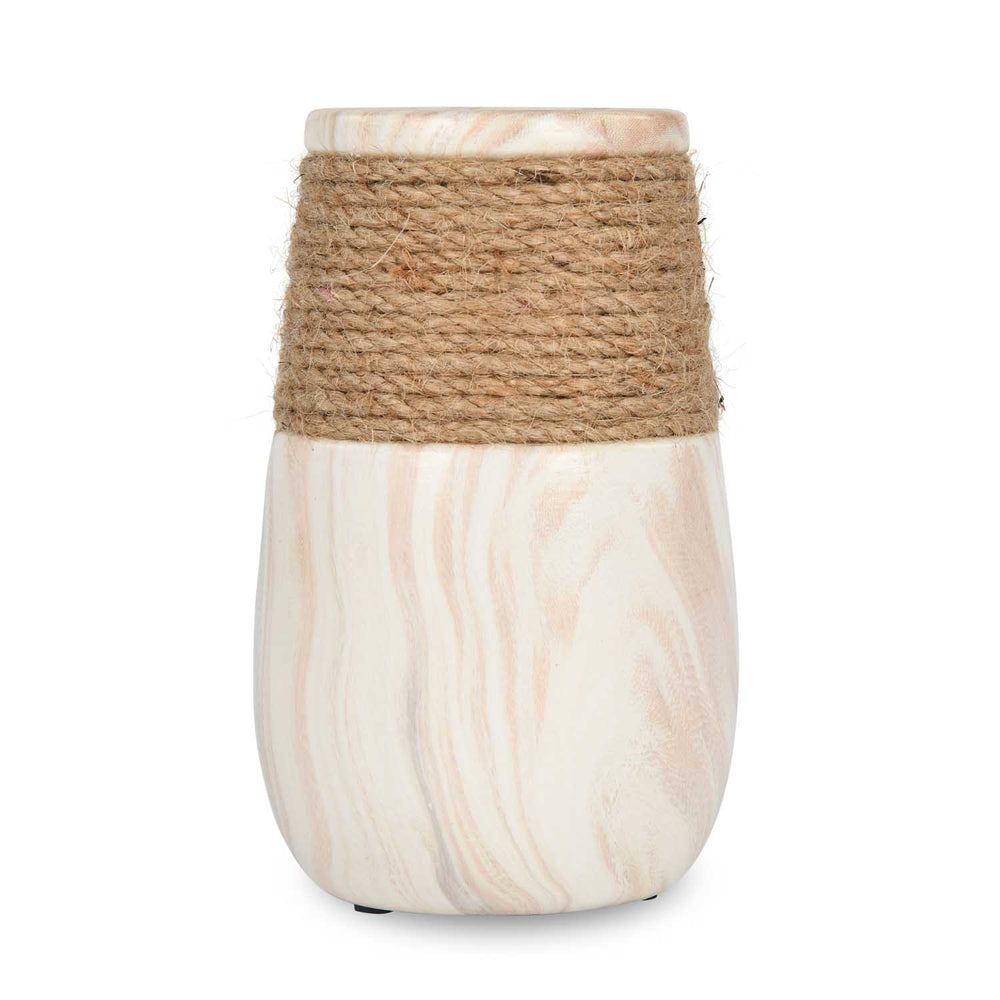 Dual Tone Ceramic Candle Holder- White & Brown, Large