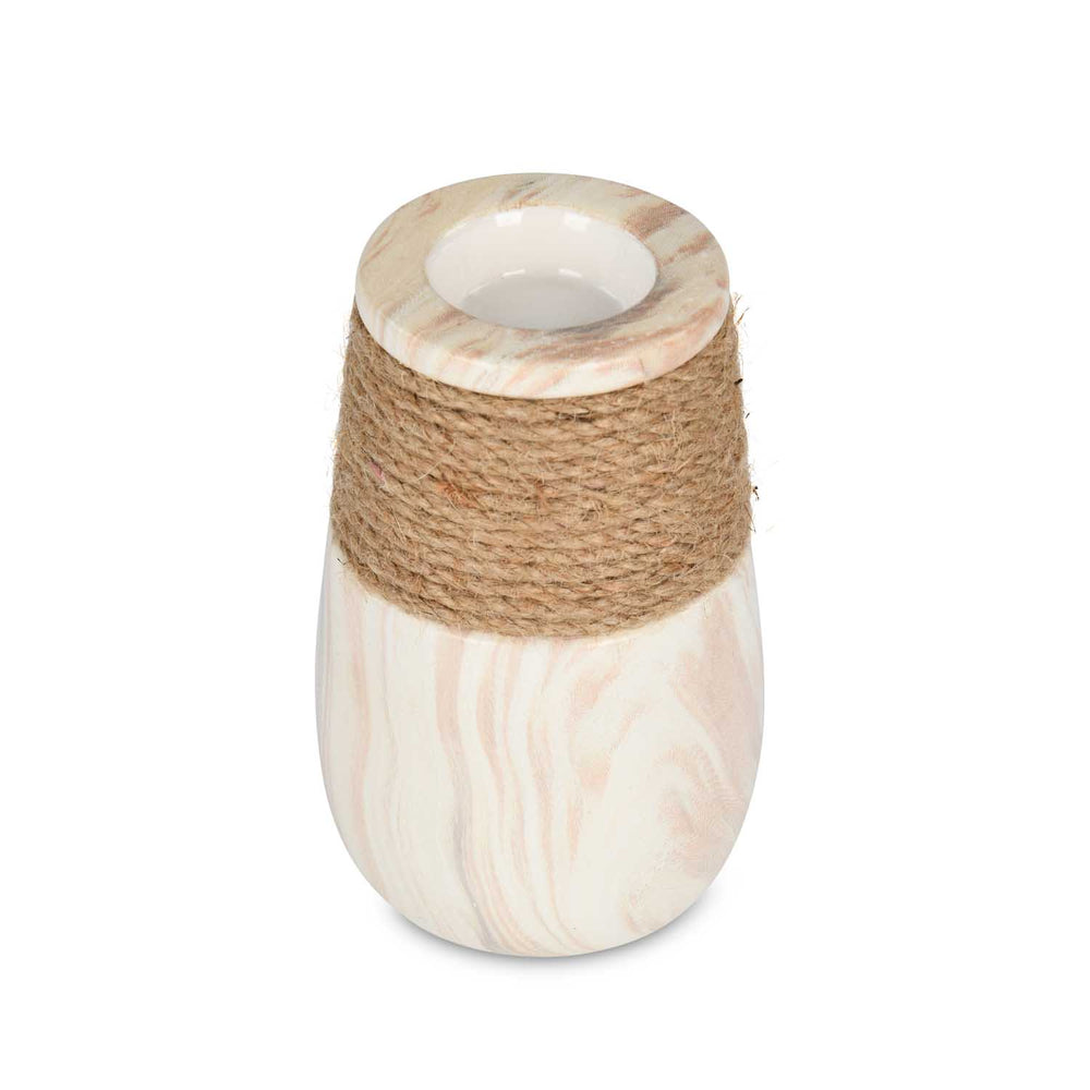 Dual Tone Ceramic Candle Holder- White & Brown, Large