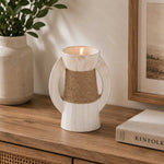 Decorative Ceramic Candle Holder- White & Brown, Large