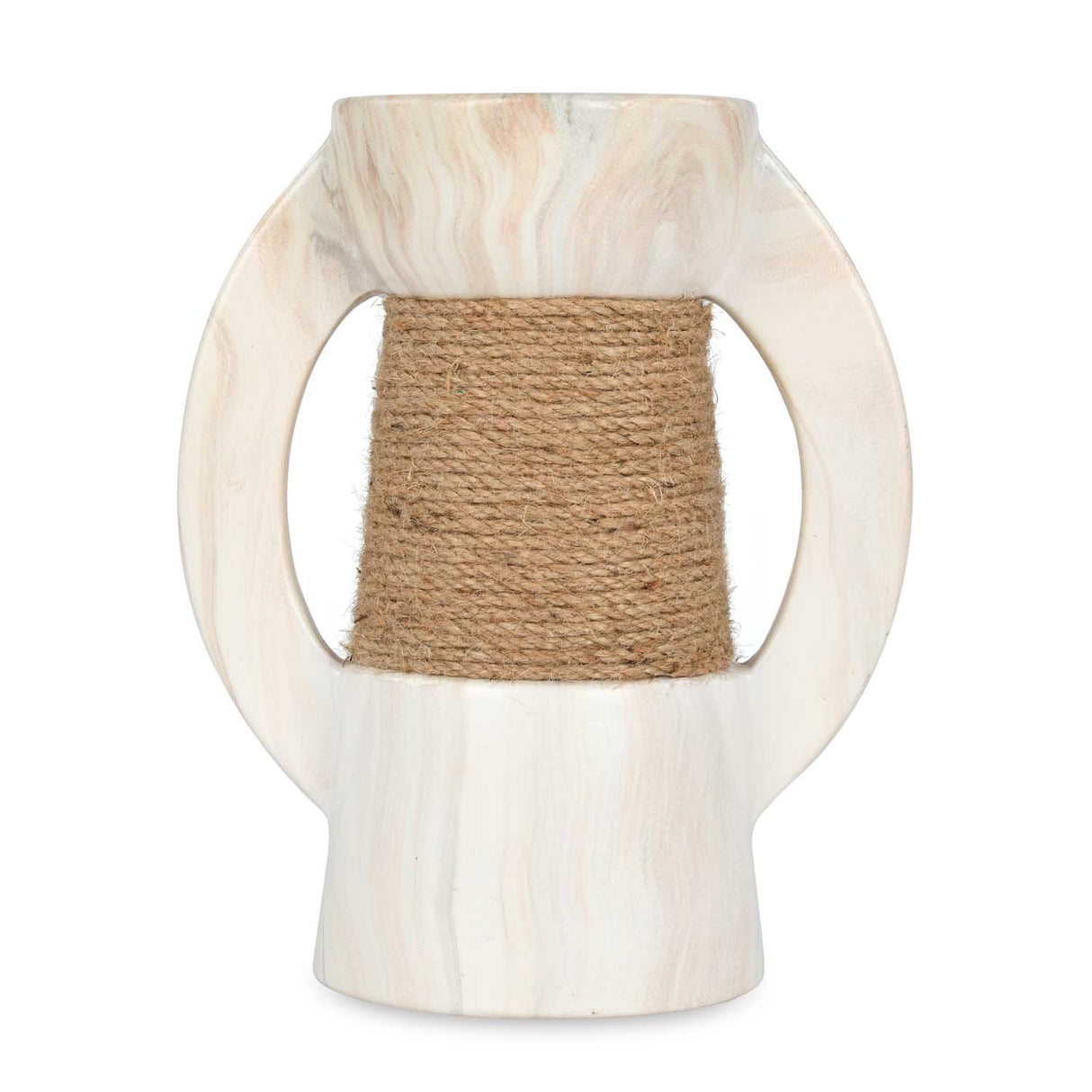 Decorative Ceramic Candle Holder- White & Brown, Large