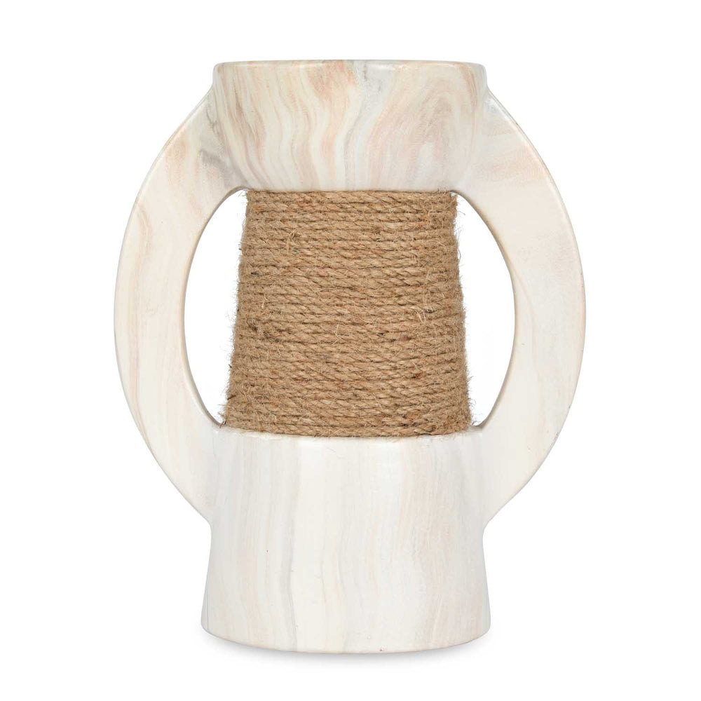 Decorative Ceramic Candle Holder- White & Brown, Large