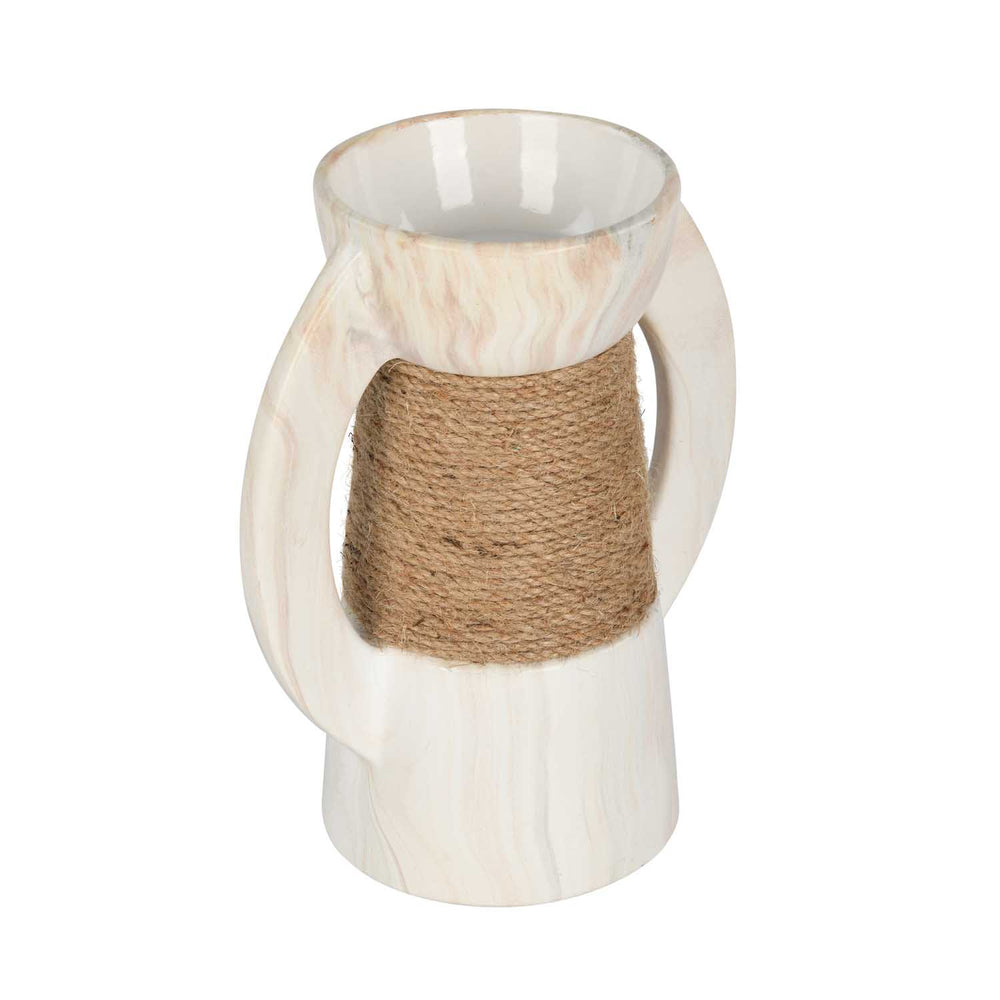 Decorative Ceramic Candle Holder- White & Brown, Large