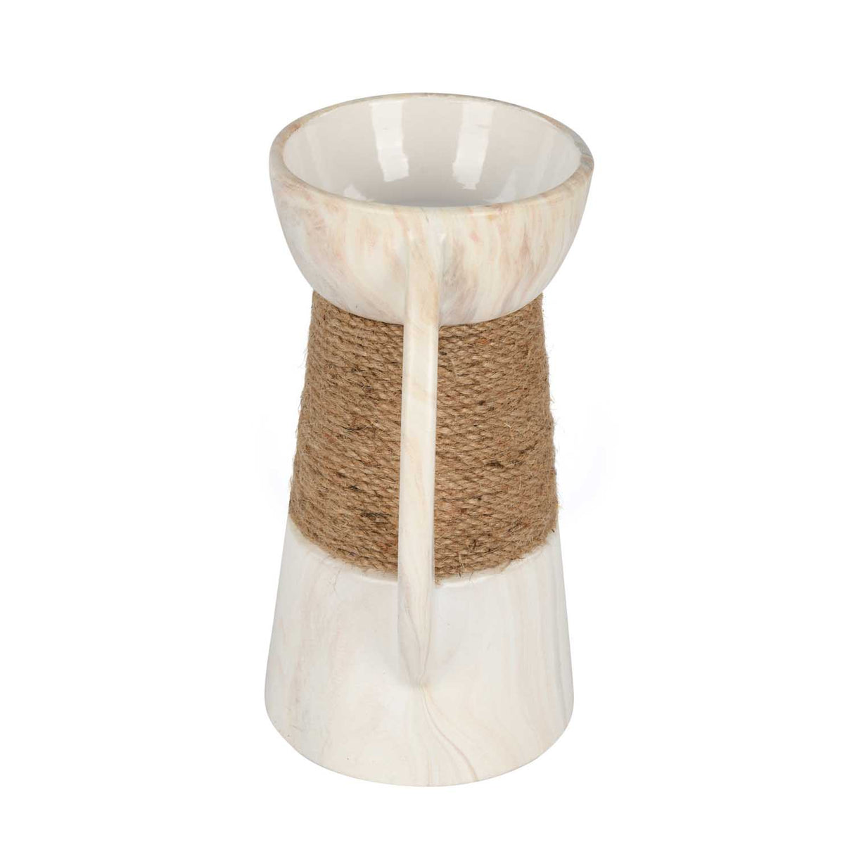 Decorative Ceramic Candle Holder- White & Brown, Large