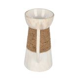 Decorative Ceramic Candle Holder- White & Brown, Large