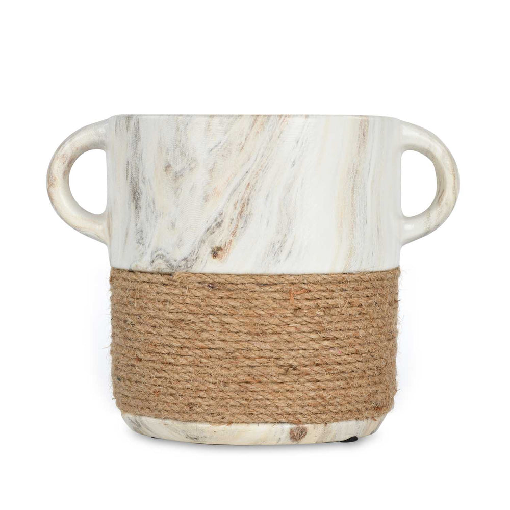Dual Tone Ceramic Planter- White & Brown