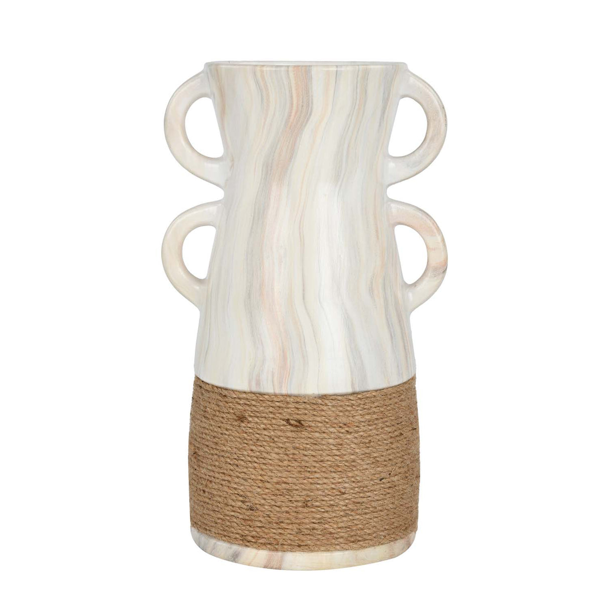 Dual Loop Ceramic Vase- White & Brown, Small