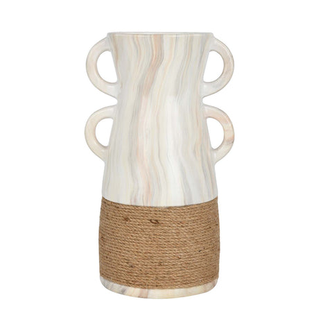 Dual Loop Ceramic Vase- White & Brown, Small
