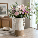 Dual Loop Ceramic Vase- White & Brown, Small