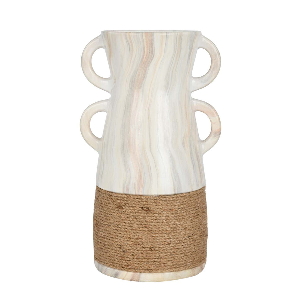 Dual Loop Ceramic Vase- White & Brown, Small