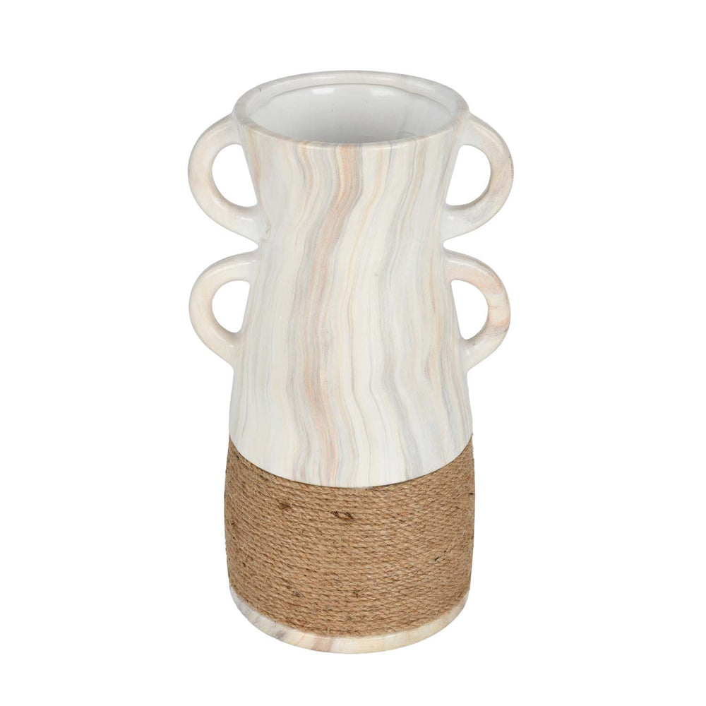 Dual Loop Ceramic Vase- White & Brown, Small