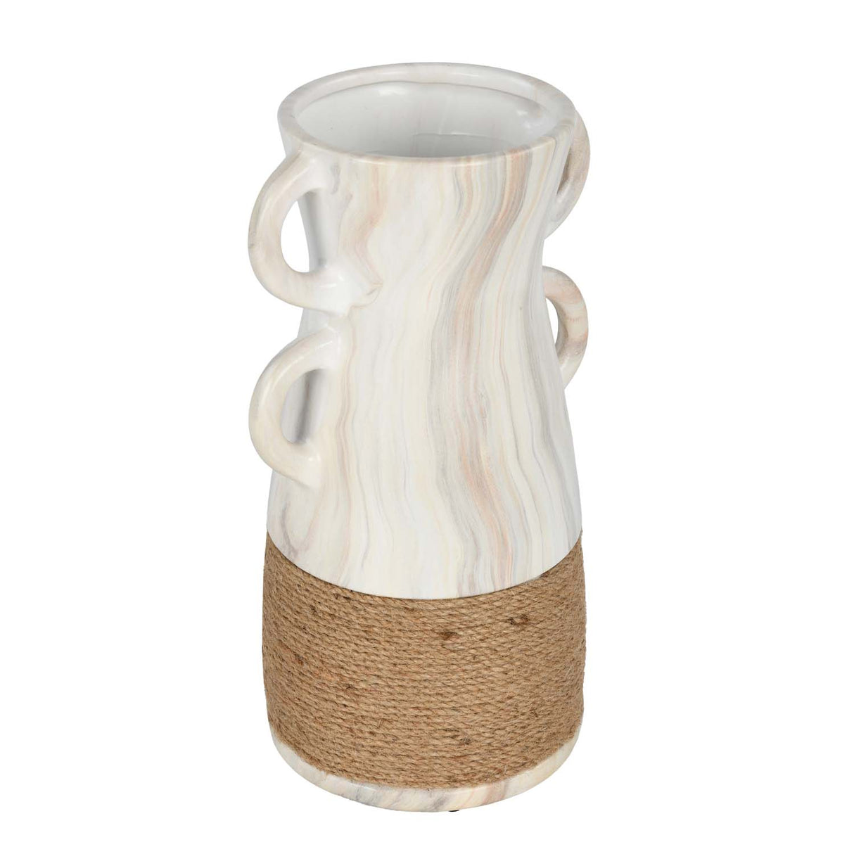 Dual Loop Ceramic Vase- White & Brown, Small