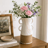 Dual Loop Ceramic Vase- White & Brown, Large