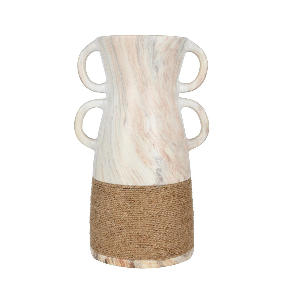 Dual Loop Ceramic Vase- White & Brown, Large