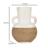 Loop Handles Ceramic Vase- White & Brown, 24.5 cm