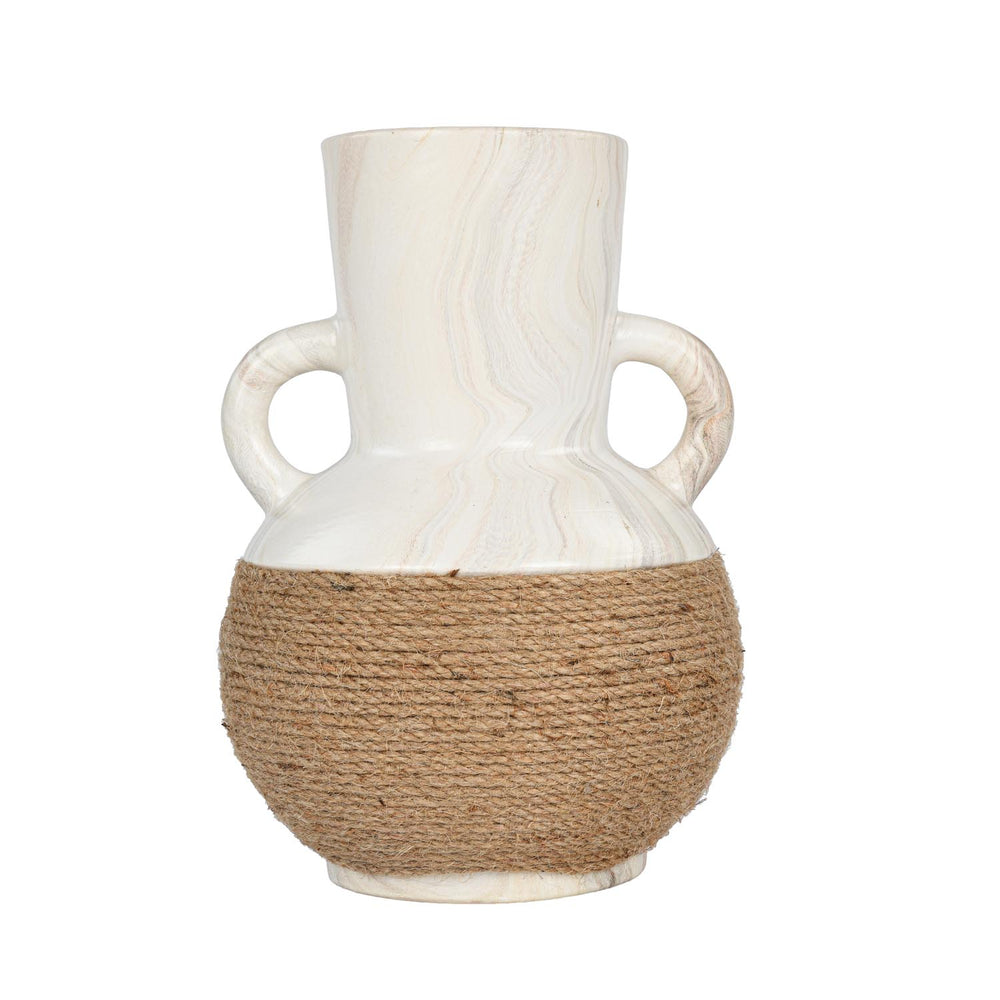 Loop Handles Ceramic Vase- White & Brown, 24.5 cm