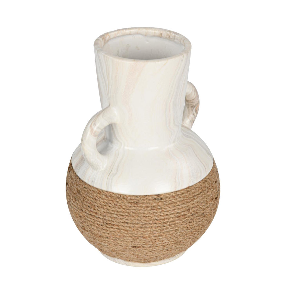 Loop Handles Ceramic Vase- White & Brown, 24.5 cm