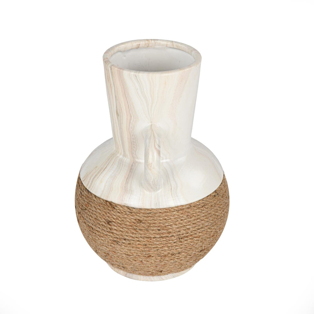 Loop Handles Ceramic Vase- White & Brown, 24.5 cm