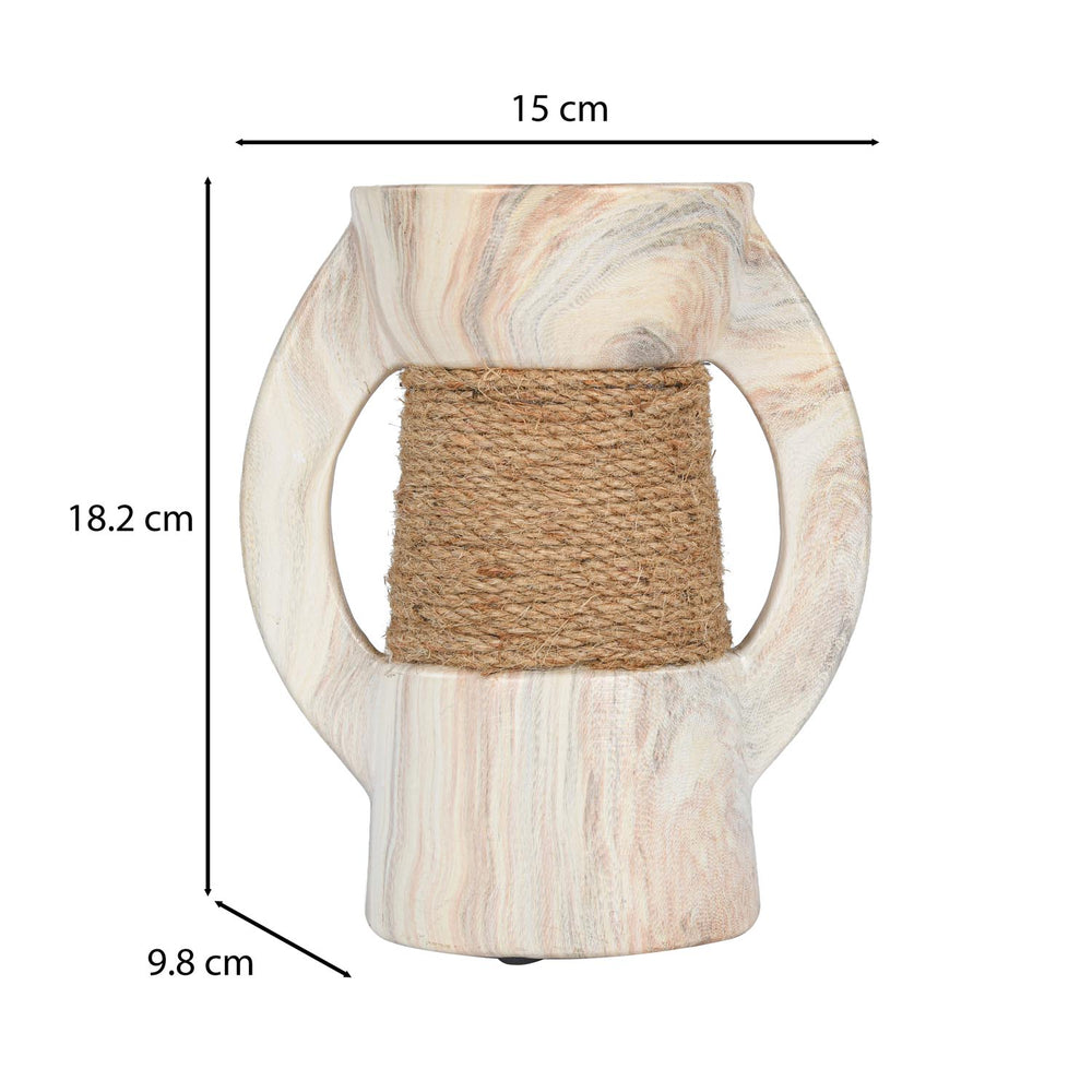 Decorative Ceramic Candle Holder- White & Brown, Small