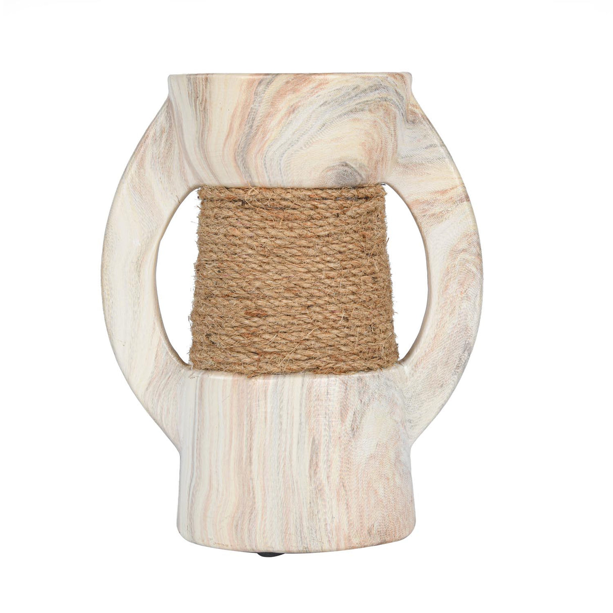 Decorative Ceramic Candle Holder- White & Brown, Small