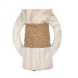 Decorative Ceramic Candle Holder- White & Brown, Small