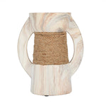 Decorative Ceramic Candle Holder- White & Brown, Small