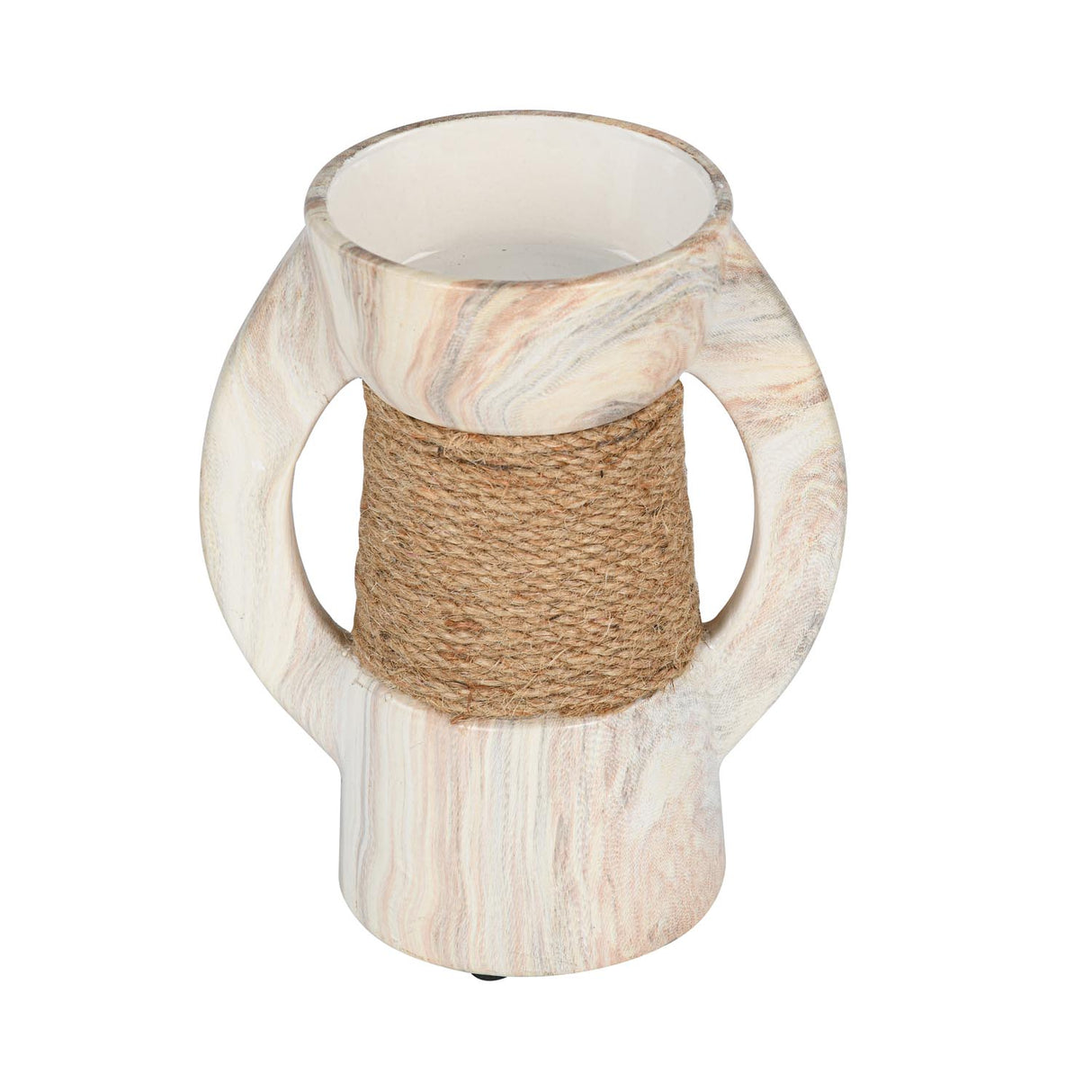 Decorative Ceramic Candle Holder- White & Brown, Small