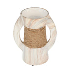 Decorative Ceramic Candle Holder- White & Brown, Small